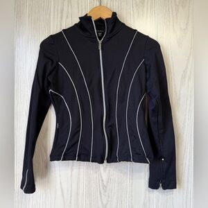 BEBE Sport Black Silver Seamed Stretch Athletic Zip Jacket Size M EUC